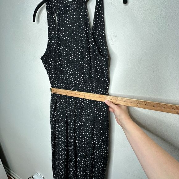 Audrey Halterneck Black White Polka Dot Open Tie Back Pleat Wide Leg Jumpsuit S - Picture 15 of 16